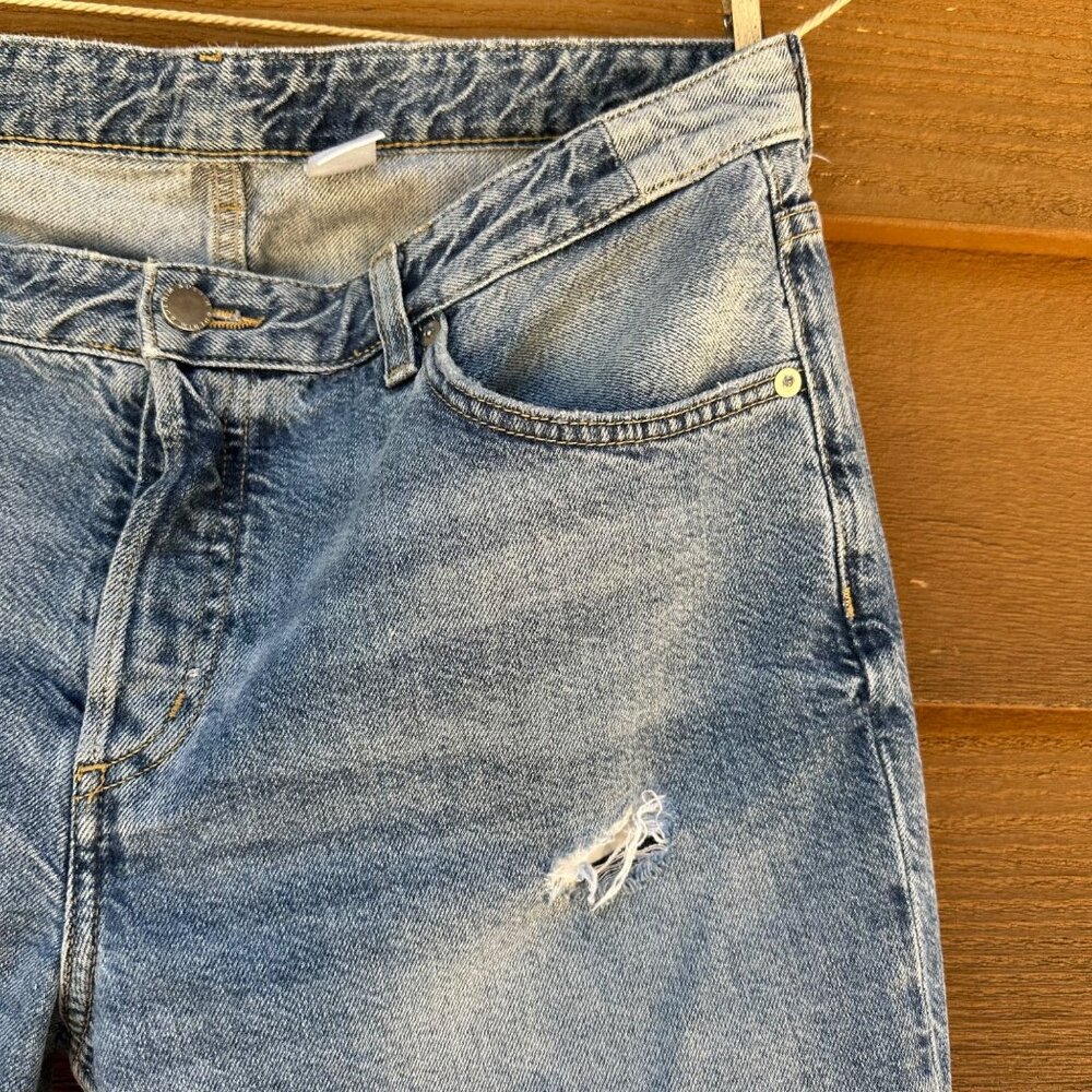 & Denim Boyfriend Fit Destroyed Taille Basse Light Blue Jeans Size 10 - Picture 4 of 13